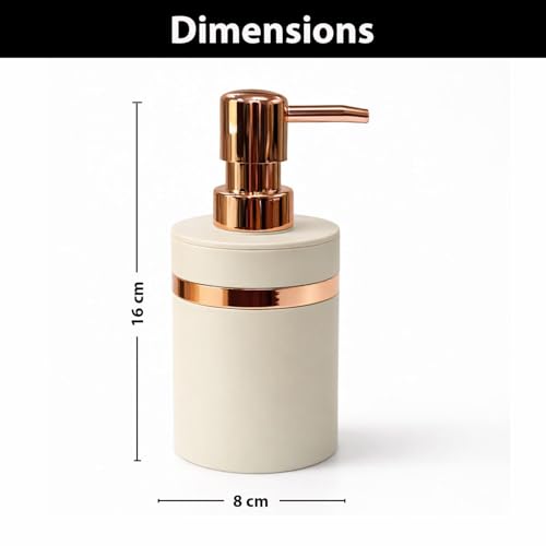 Image of Luxe Home International Rosegold & Ivory Plastic Soap Dispenser for Bathroom and Kitchen Sink Leak Proof Liquid Hand Wash Round Bottle Lightweight Smooth Finish (16x8 cm Rosegold & Ivory) Pack of 1