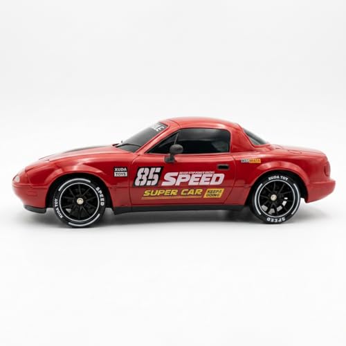 Image of 1:24 RC Drift Car 4WD, 20km /h Remote Control Car with Smoke Effect, Pop-Up Headlights, LED Lights, Drift Tires, Rechargeable Toy Car for Kids & Adults (Red)