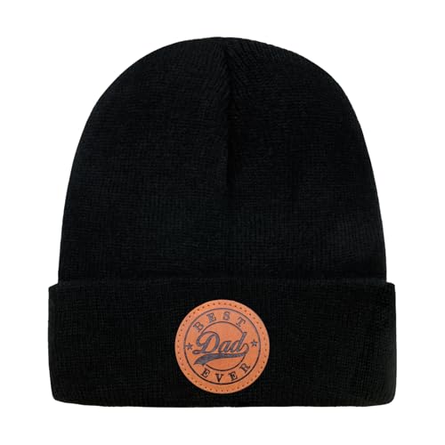 WALNOVA Dad Beanie Hat for Men, Christmas Birthday Gifts for Daddy Papa, Leather Patch Breathable Soft Comfortable Best Dad Ever Winter Hat
