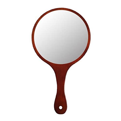 Espejo de mano de madera para mujer, color marrón oscuro, marco de vidrio y madera, diseño elegante para maquillaje, contactos, afeitado, juego de espejos de lujo de 31 cm