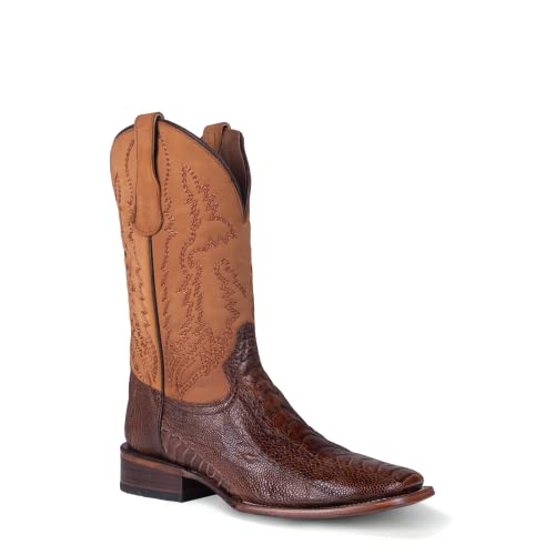 Circle G MEN'S BRASS/YELLOW OSTRICH LEG EMBROIDERY WIDE SQ. TOE