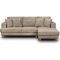 HOMIFAB Canapé d'angle à Droite Convertible 4 Places Marceau Velours Côtelé Taupe 224x169x80 cm Coffre Rangeme