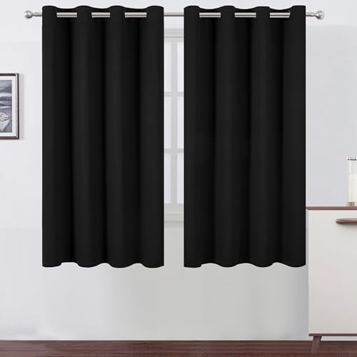 Image of LEMOMO Black Blackout Curtains 66 x 63 Inch Length /Set of 2 Curtain Panels /Thermal Insulated Room Darkening Blackout Curtains for Bedroom