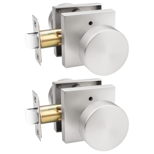 Probrico Interior Door Knobs with Lock, Bedroom Door Locks, Brushed Nickel Privacy Door Handle Locks, Keyless Door Lock Interior, Square Rose, 2 Pack