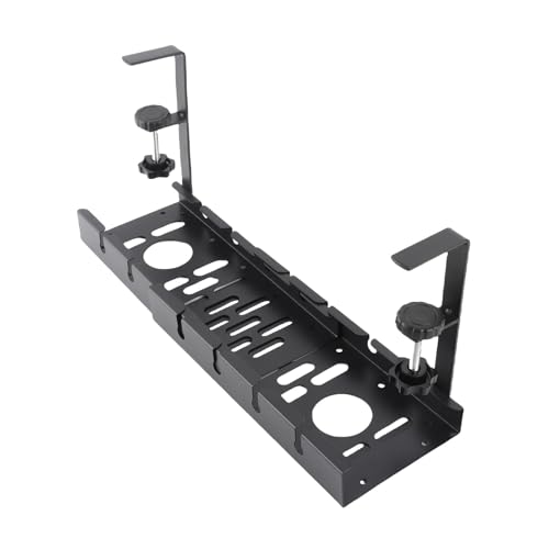Bandeja para Gestión de Cables Debajo del Escritorio Chrees, Organizador Ajustable de Cables de Acero Carbono con Montaje de Abrazadera, Estante para Gestión de Cables para Oficina y Hogar, Negro miniatura 1