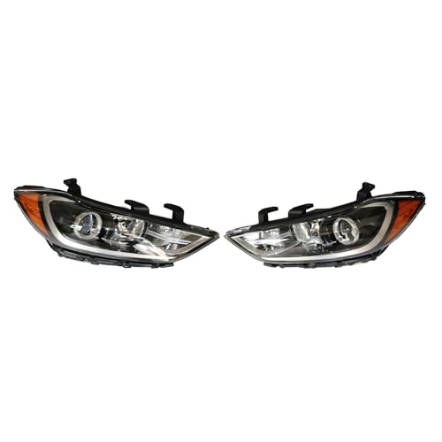 InSyoForeverEC Front Headlight Assembly For Hyundai Elantra 2017-2018,Left Driver+Right Passenger Side Replacement,Halogen Headlamp Black Housing Clear Lens