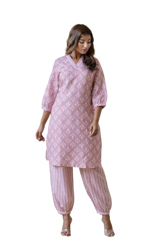 Image of Yashika Women Printed Cotton Blend Straight Kurta and Afghani Pant Set Perfect For Casual and Office Wear