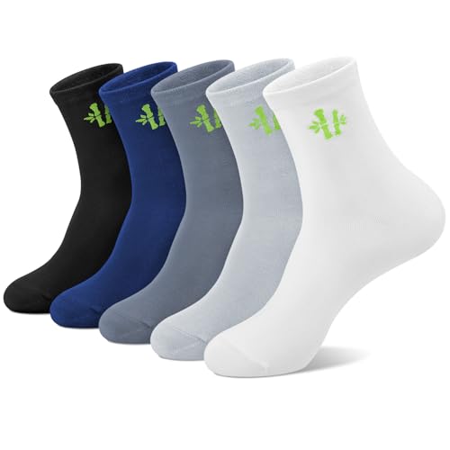 Kotashion Bamboo Trainer Socks for Men Softness Breathable Cushioned, Moisture-Wicking, Antibacterial, Anti Blister Athletic Sports Running, Middle Tube Summer Walking Sock, 5 Pairs