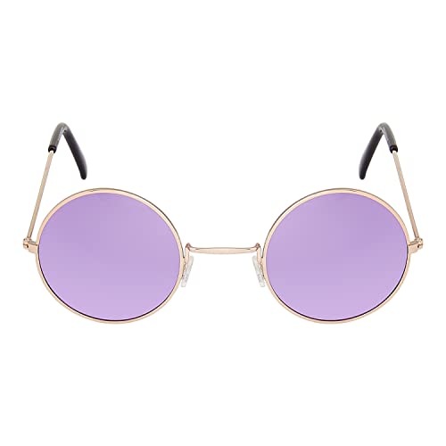 Gold with Purple Lenses Small Round UV400 Mens and Womens Round Sunglasses - Stylish Festival and Designer Round Glasses - Perfect Sun Glasses for Men and Women - Cool Round Metal Shades steampunk buy now online