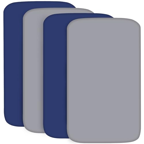 Image of 4-Pack Fitted Crib Sheets for Boys and Girls - Breathable, Soft Microfiber Baby Sheets in Grey and Navy
