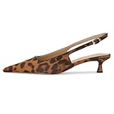 KysBloes Pointed Toe Slingback Kitten Heels for Women Low Heel Pointed Toe Pumps Formal Dress Shoes Sling Back Heels, Leopard, 8 UK