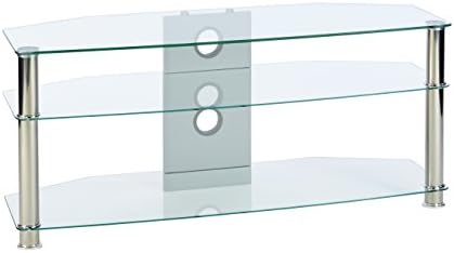 MMT Furniture Designs CL1150MMT Clear Glass TV Stand 1150mm wide for Up To 55 inch LCD LED 3D Plasma screens with chrome silver legs
