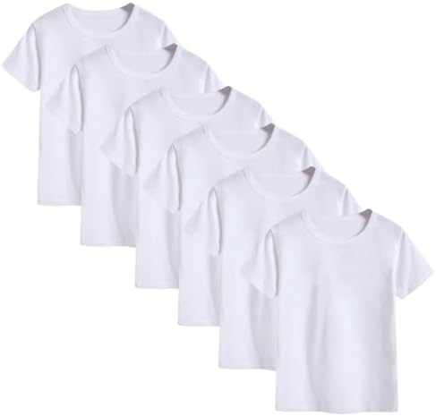 Shouldin 6-Pack Kids Cotton T-Shirts Short Sleeve Basic Tops for Toddlers Boys and Girls White