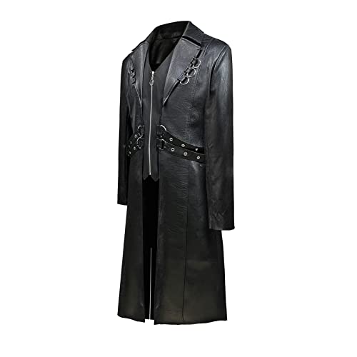 TZMAPU Men's Faux Leather Motorcycle Trench Coat Black Long Punk Jacket3