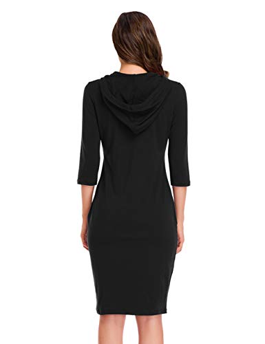 Clearlove Black Dresses For Women,3/4 Sleeve Knee Length Slim Pullover Hoodie Dress (Black M) #TOP5
