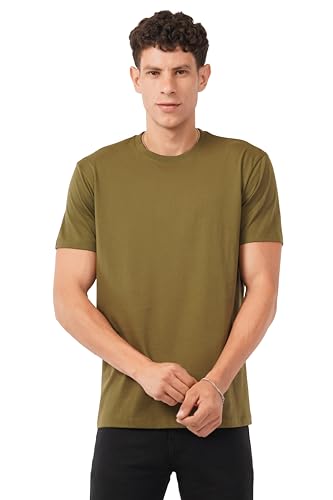 Image of Cotton Tshirt Crew Neck Mens Plain Solid Regular Fit Half Sleeve Mens T-Shirt (Combo Set of 3) Honey Army Green Cyan Size S