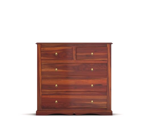 Image of Sheesham Wooden Chest of Drawer for Living Room | Solid Wood Dresser Storage for Bedroom with 5 Drawer | Rosewood Cabinet Storage (Honey)