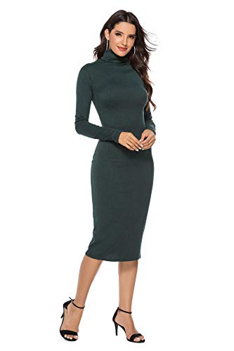 Robe tricot haute encolure femme pull manches longues coupe slim élastique