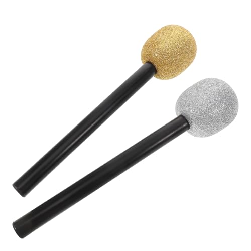 Toyvian 2 Pièces Microphone Factice Pailleté Accessoire de Scène et Portable pour Fête Halloween Karaoké et Spectacle
