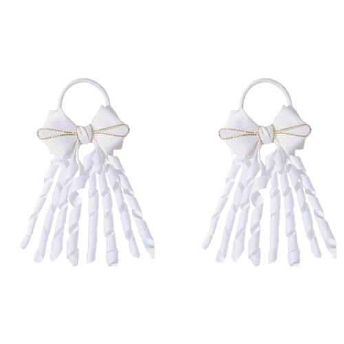 Pair of Dynamic Ribbon Hair Ties Including Flowing Tassels for Cheerleaders Dancers Polyester with High Elasticity Stage Bands