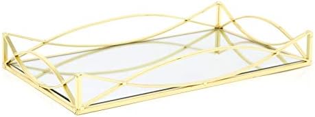 Carousel Home Gifts Art Deco Gold Mirrored Display Tray | Perfume Jewellery Cosmetic Organiser | Decorative Metal Double Vanity Dish 35cm