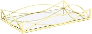 Carousel Home Gifts Art Deco Gold Mirrored Display Tray | Perfume Jewellery Cosmetic Organiser | Decorative Metal Double Vanity Dish 35cm