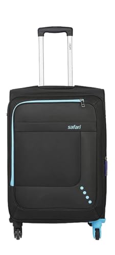Image of Safari Star 4-Wheel Trolley Suitcase, Small /Cabin Size, Black with Blue Accents, Lightweight Travel Luggage