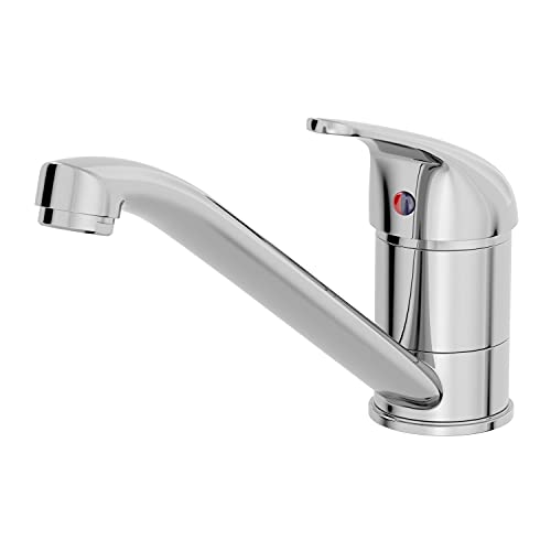 SÄUBER® Glade Kitchen Sink Mixer Tap Fixed Spout Brass Body Single Lever for Sinks Taps Faucet Modern Round Deck Mounted Monobloc, Chrome