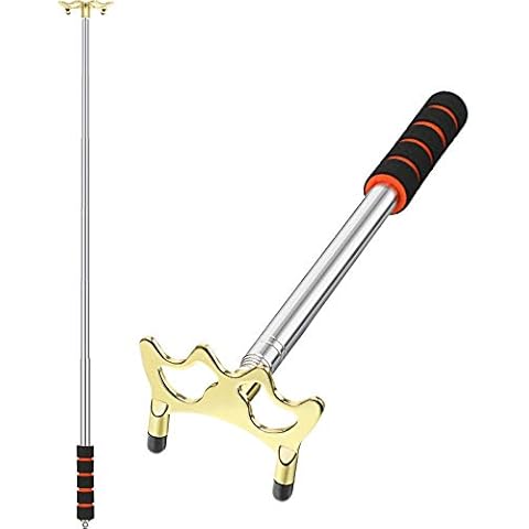 Skylety Pool Cue Snooker Pool Bridge Stick Pool Table Accessories Retractable Billiards Cue Rest with Removable Brass Bridge Head (Low Bridge Head) Cover