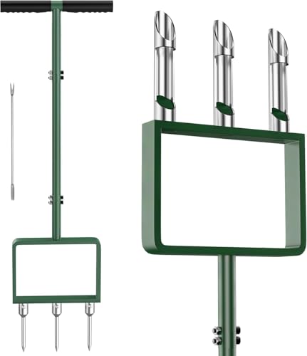 2-in-1 Manual Lawn Aerator Tool Core Plug Aerator and Spike Aerator for Yard 6 Replaceable Tines for Compacted Soil Heavy Duty Garden Aeration Tool for Grass Roots Health & Lawn Care Green