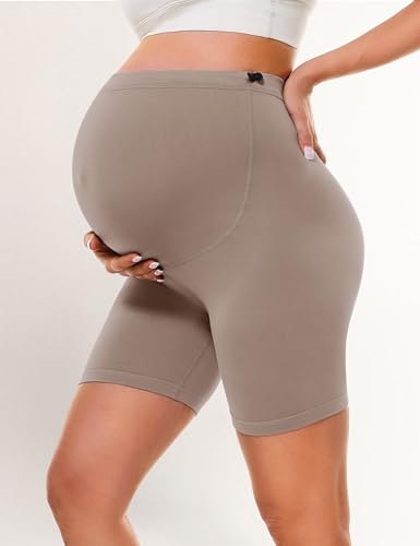 BAYDI Creamlush Umstandshose Kurz - 13 cm Schwangerschaftsleggings Atmungsaktive Shorts für Schwangere mit Verstellbarem Bund für Yoga Pilates Zuhause Schlafanzug
