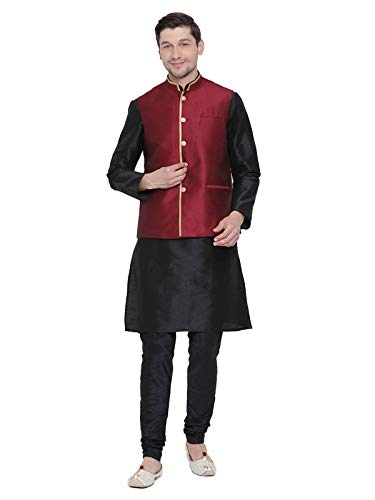 Elina fashion Men's Indian Silk Blend Kurta Pajama And Nehru Jacket (Waistcoat) Traditional Wedding Diwali Dress Set