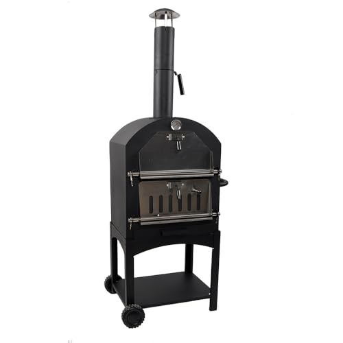 El Mejor Listado de Hornos chimeneas Top 10. 44 Ilios Innova | Horno Vesuv para Pizza de Carbón y Leña, con Piedra Cordierita, Termómetro y Chimenea, Asador Ahumador de Acero con Ruedas y Parrilla