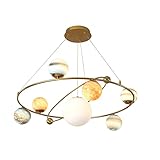 Bepuzz 7-Light Glass Chandelier Lighting Gold Modern Round Pendant Light Fixtures with Colorful Glass Globe Shade Nordic Style Planet Chandelier Hanging Light for Kid Room Living Dining Room (B)