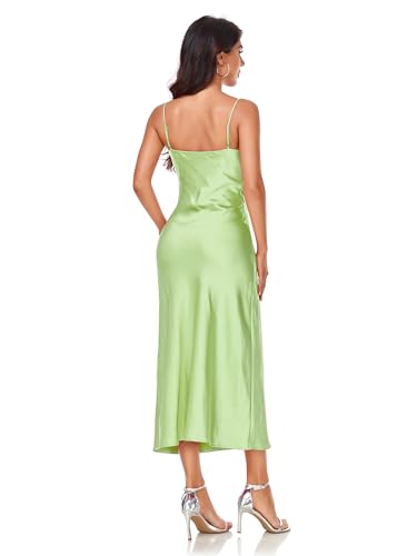 Image of Women's Spaghetti Strap Midi Satin Silk Dresses Slip Cowl Neck Party Cocktail Evening Sexy Dress