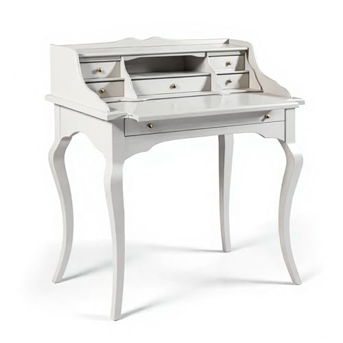 Mar.c.a. Design - Scrivania Arte Povera in Legno 78x50x95 cm 6 Cassetti - Scrittoio Vintage con Gambe a Sciabola Made in Italy