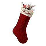 Weihnachtsstrumpf Personalisiert Name 46cm große gestrickte Christmas Stockings Nikolausstrumpf hängende Familie Weihnachtsstrümpfe für Party Weihnachten Deko, Rot (Körper) / Elfenbeinweiß (Mund)