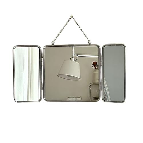 Specchio a Tre Ante, Specchio da Parete Pieghevole in Acciaio Inossidabile, con Catena, per Ingresso, Camera da Letto, Appartamento