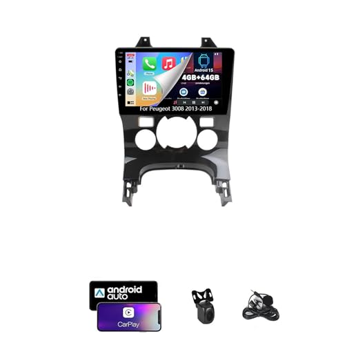 Radio de Coche ZCZANT Android de 14 Pulgadas y Doble DIN para Peugeot 3008 (2013-2018), Radio FM con Bluetooth, navegación GPS Wi-Fi, CarPlay, Plug and Play con cámara de Marcha atrás (4G + Wi-Fi