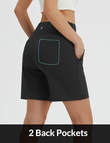 baleaf Women's 7 Inch Bermuda Long Shorts with Zipper Pockets High Waisted Athletic Shorts Walking Dressy Casual Loose4