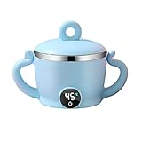 Aoun Keep Warm Baby Food Bowl, Stainless Steel Child Bowl with Lid, Automatic Constant Temperature 45 ℃, USB Charging Lunch Box Electric Food Warmer for Baby Child Teen (Blue)