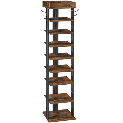 HOOBRO Étagère à Chaussures à 9 Niveaux, Meuble à Chaussures, Rangement des Chaussures, avec 2 Crochets, Gain de la Place, Stable, pour Entrée, Salon,...