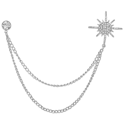 Image of Rhinestone Star Lapel Chain for Men Suits, Crystal Snowflake Brooch Pin for Women, Hanging Collar Chain for Party Ceremony Banquet
