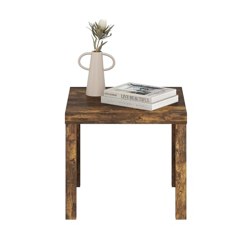 Image of Furinno Classic Side Table, Square Modern End Table with 1.8 inch Triple Thick Tabletop, Simple Night Stand, Bedside Table, Toolless Assembly, for Living Room, Bedroom, Amber Pine