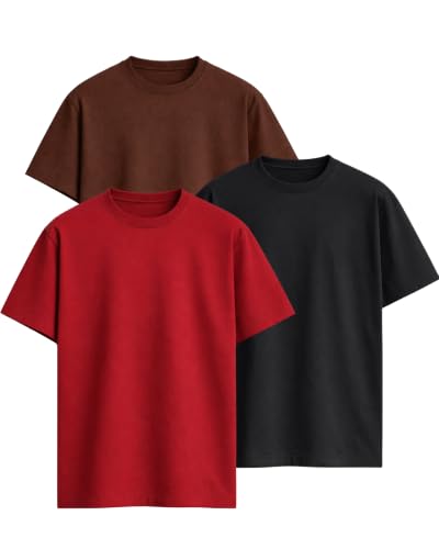 Image of VEL Plain Heavy GSM Cotton Oversized T-Shirt Baggy Fit Drop Shoulder Half Sleeves Round Neck Solid Pure 100% Cotton T-Shirt for Men (Pack of 3)