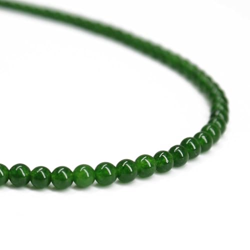 Handmade 4mm Natural Green Jade Bead Necklace, Sterling Silver or Gold Filled Clasp, Custom Length3