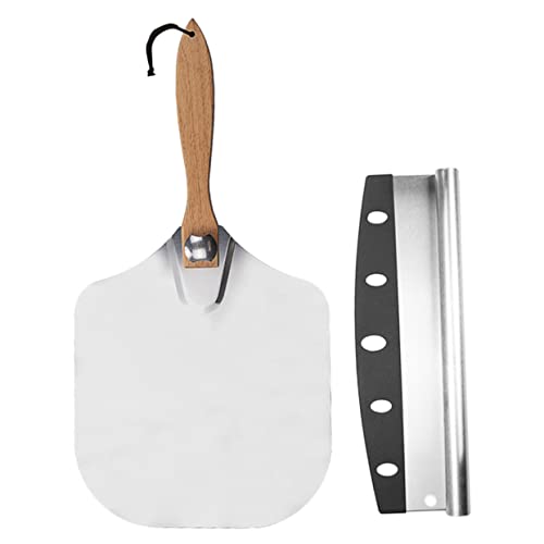 Cabilock 2pcs Folding Aluminum Pizza Peel Wooden Handle for Transfer Lightweight Scraper for Baking Pizza and Cakes