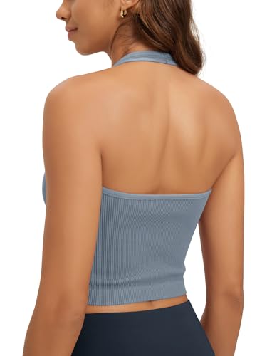 ODODOS Seamless Halter Crop Tops for Women Ribbed...
