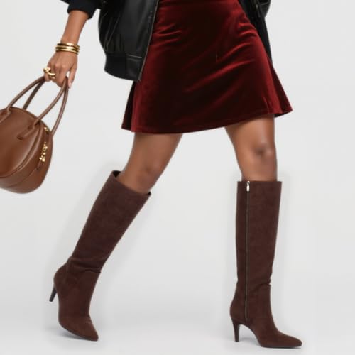 Image of QIY Kitten Heel Knee High Boots for Women Fall Tall Boots | Stylish Pointed Toe, Low Heel For All-Day Comfort, Zipper For Easy On & Off, Ideal For Fall & Winter