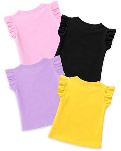 Image of Kuchipoo Girls Cotton Printed Frill Sleeve T-Shirts Combo Pack | Casual Graphic Summer Tops for Girls | Pack of 4